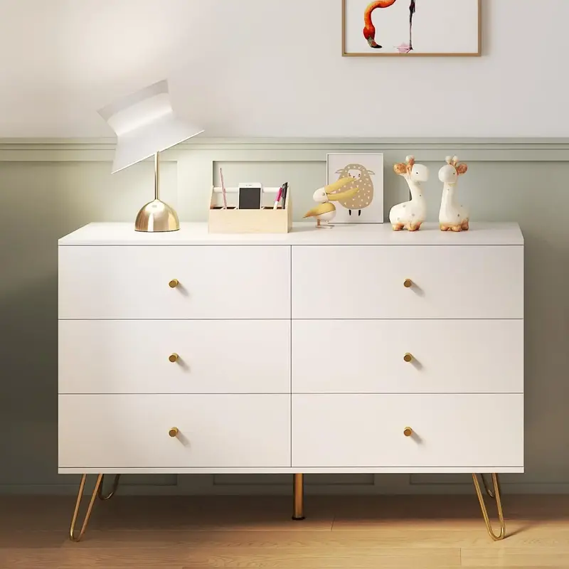 White Dresser for Bedroom, Wide Wood Dressers & chests of 6 Drawers, TV Stand for 55 TV, Modern Storage Drawers for Bedroom...