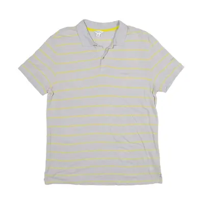 CALVIN KLEIN Polo Shirt Grey Slim Striped Short Sleeve Mens M