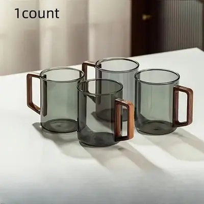 Glass Cup with Wooden Handle, 1 Count Household Whiskey Glass Cup, Large Capacity Tea Making Mug for Home Kitchen & Party