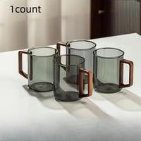 Clear Glass Cup with Wooden Handle, 1 Count Household Whiskey Glass Cup, Large Capacity Tea Making Mug for Home Kitchen & Par...