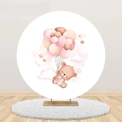 Animals Air Balloon Star Round Baby Shower Backdrop - Aperturee