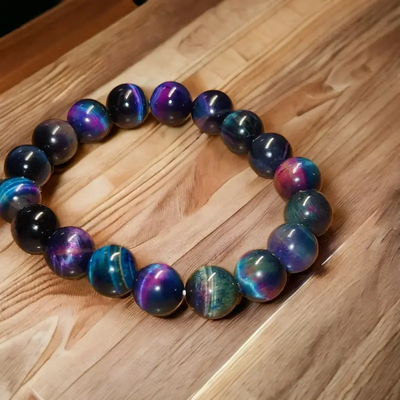 Galaxy Rainbow Tiger's Eye Crystal Bracelet 10mm Handmade Natural Healing Properties Daily Use US