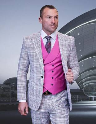 Mens 100% Wool 3 Piece Striped Suit - Electric Blue