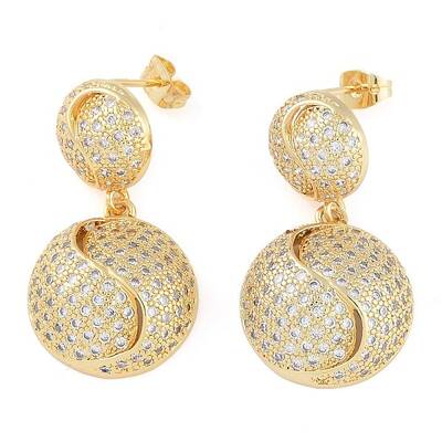 Brass Pave Clear Cubic Zirconia Stud Earrings for Women