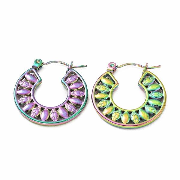 Ion Plating(IP) 304 Stainless Steel Leaf Wrap Hoop Earrings for Women