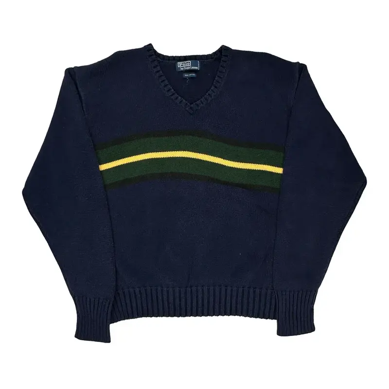 Polo By Ralph Lauren V-Neck Jumper - XL Navy Cotton