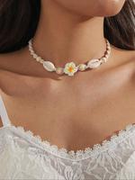 Boho Style Flower & Shell Decor Choker, Adjustable Necklace for Women & Girls, Fashion Jewelry for Party, Daily Decor, Trendy...