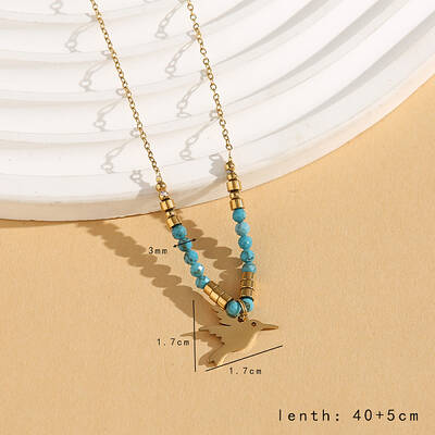 Vintage Christmas Stainless Steel & Synthetic Turquoise Pendant Necklaces for Women
