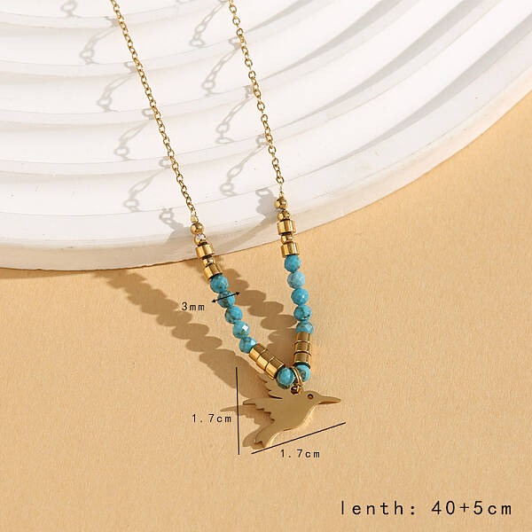 Vintage Christmas Stainless Steel & Synthetic Turquoise Pendant Necklaces for Women