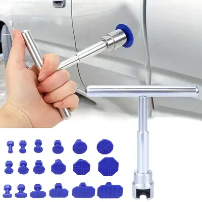 Car Dent Repair Tool, 1 Count Short T Puller & 18 Blue Washers, Car Body Repair Tool, Professional Car Repair Tool for Small ...