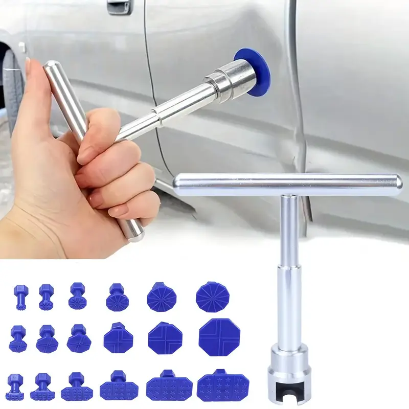 Car Dent Repair Tool, 1 Count Short T Puller & 18 Blue Washers, Car Body Repair Tool, Professional Car Repair Tool for Small ...