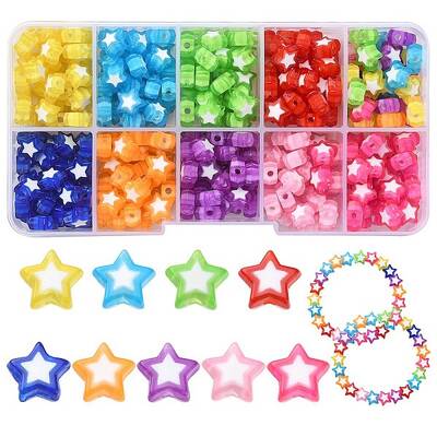 300Pcs 10 Colors Star Acrylic Beads