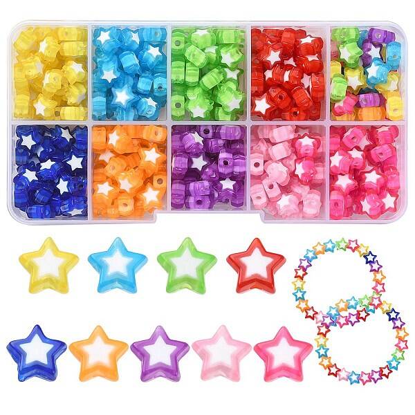 300Pcs 10 Colors Star Acrylic Beads