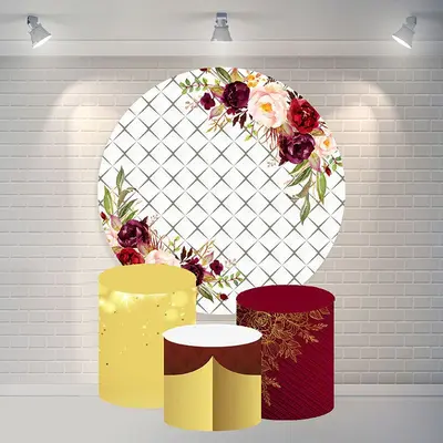 Aperturee Circle Flower White Square Happy Birthday Backdrop | Birthday Backdrop Ideas | Birthday Round Backdrop Cover | Circ...