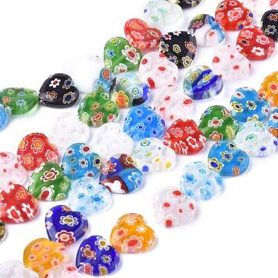 Heart Handmade Millefiori Glass Beads Strands