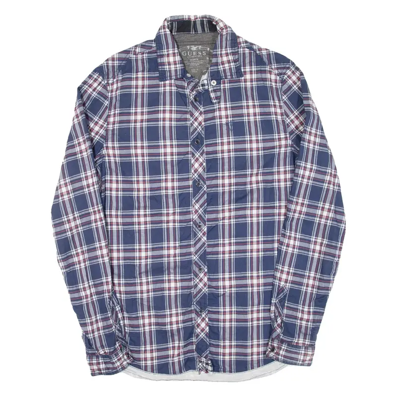 GUESS Mens Shirt Blue Check Long Sleeve M