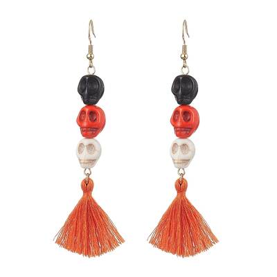Halloween Skull Synthetic Dyed Turquoise Dangle Earrings
