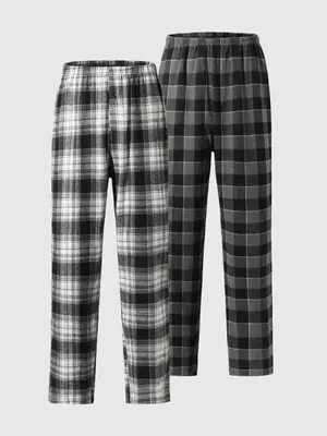 Men's 2pcs Plaid Print Elastic Waist Sleep Pants, Casual Comfy Loungewear Pants, Soft Breathable Sleep Bottoms for All Season...