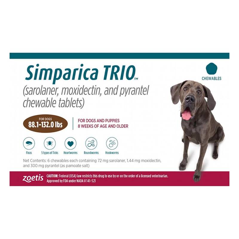 Simparica Trio For Dogs 88.1-132 Lbs (Red) 3 Doses