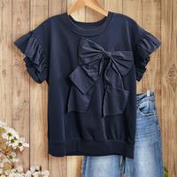 SageVell Black Butterfly Blouse with Ruffled Sleeves & Oversized Bow Soft Drape, Feminine & Perfect for Spring/Summer Outfits