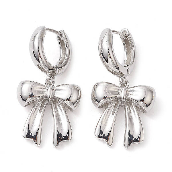 Bowknot Brass Dangle Hoop Earrings