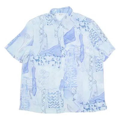 ERFO Womens Printed Shirt Blue Collared Crazy Pattern L