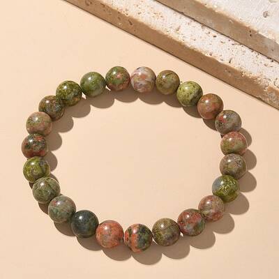 Natural Unakite Bead Stretch Bracelets