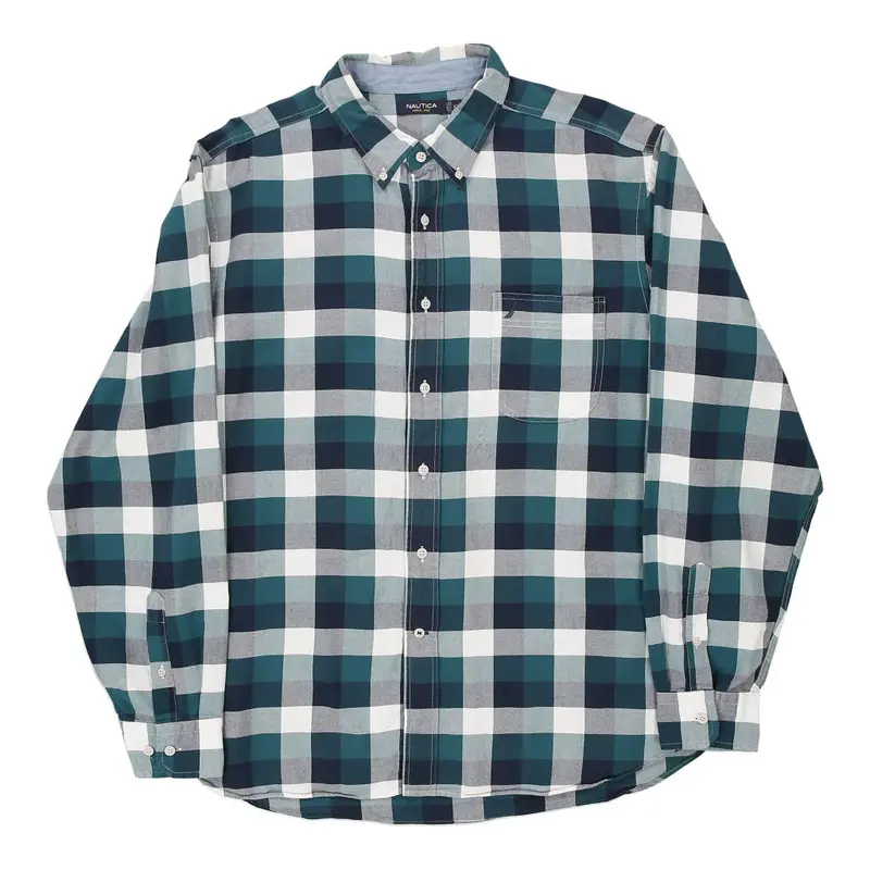 Nautica Checked Shirt - 2XL Blue Cotton