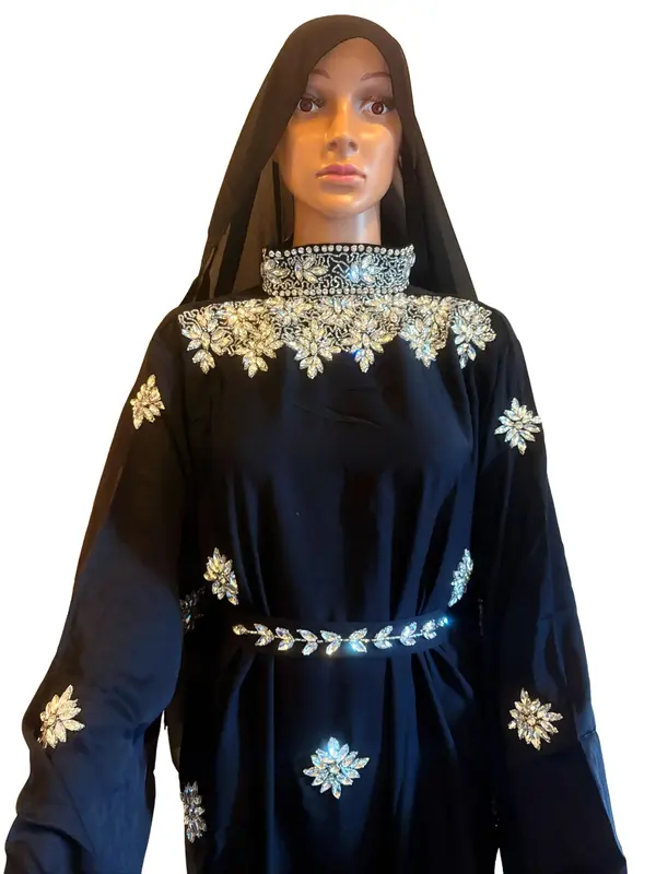 Glamourous Abaya Big Rhinestone Black in Gold & Silver Belt with Crystal Strass All Seasons Fashionable Design