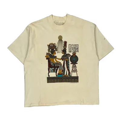 Single Stitch Unbranded Graphic T-Shirt - Large Cream Cotton