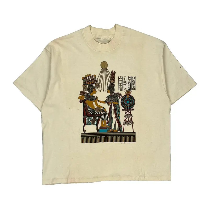 Single Stitch Unbranded Graphic T-Shirt - Large Cream Cotton