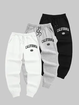 Men's Letter Print Drawstring Waist Sweatpants, Casual Comfortable Athleisure Regular Fit Pocket Jogger Pants for Fall & Wint...