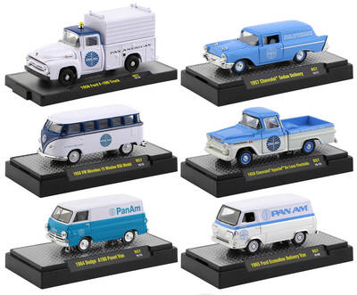 Auto Trucks Release 57 Set of 6 pieces Pan American World Airways (Pan Am) IN DISPLAY CASES 1/64 Diecast Model Cars by M2 Mac...