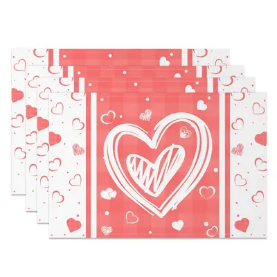 Aperturee White Pink Heart Valentines Day Set Of 4 Placemats, 14x12 Inch, 15.8 USD, NYJY00379-S, placemats