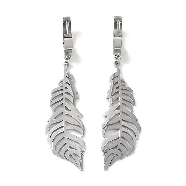 Non-Tarnish Feather 304 Stainless Steel Dangle Earrings