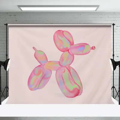Simple Pink Colorful Ball Dog Art Party Backdrop