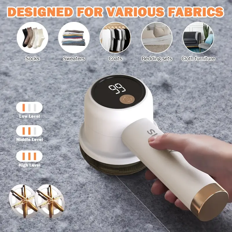 Rechargeable Fabric Shaver with 2 Replaceable Stainless Steel 6-Leaf Blades(1 Free Extra Included) | Lint Remover with 3-Spee...