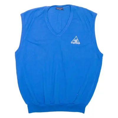 LE CYGNE SPORTIF Mens Vest Blue V-Neck 90s Tight Knit Sleeveless L
