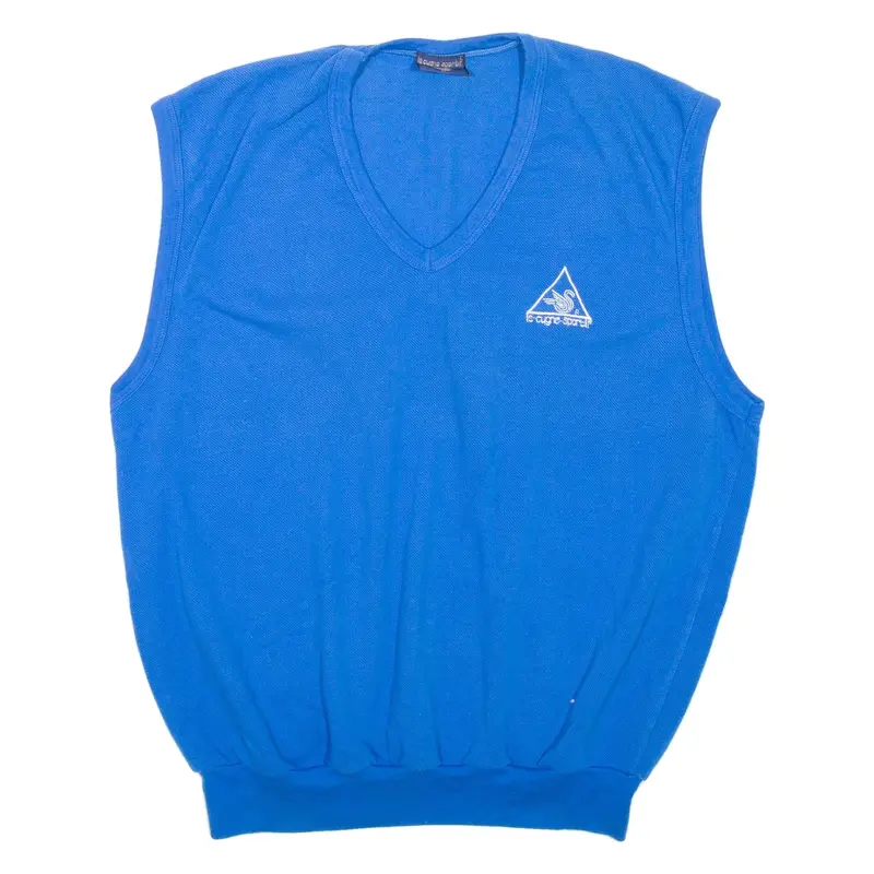 LE CYGNE SPORTIF Mens Vest Blue V-Neck 90s Tight Knit Sleeveless L