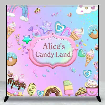 Rainbow Candyland Custom Name Birthday Backdrop - Aperturee