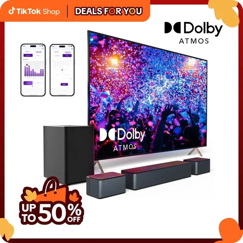 ULTIMEA Poseidon D60 5.1-Channel Dolby Atmos Sound Bar: 410W Peak Power, Subwoofer, 3D Surround Sound, Bluetooth for Smart TV...