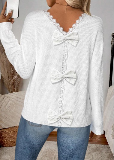 Modlily White Patchwork Long Sleeve V Neck Sweater - L