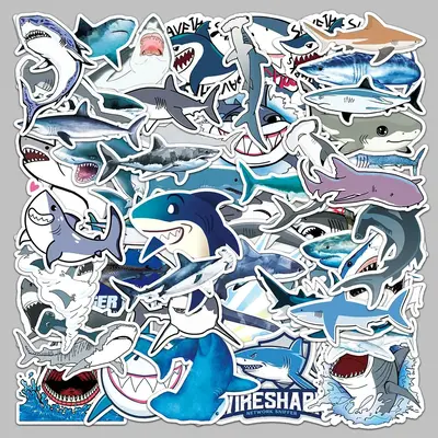50pcs Cartoon Shark Pattern Stickers, Creative Multi-purpose Index Dividers, For DIY Craft Decoration And Hand Account