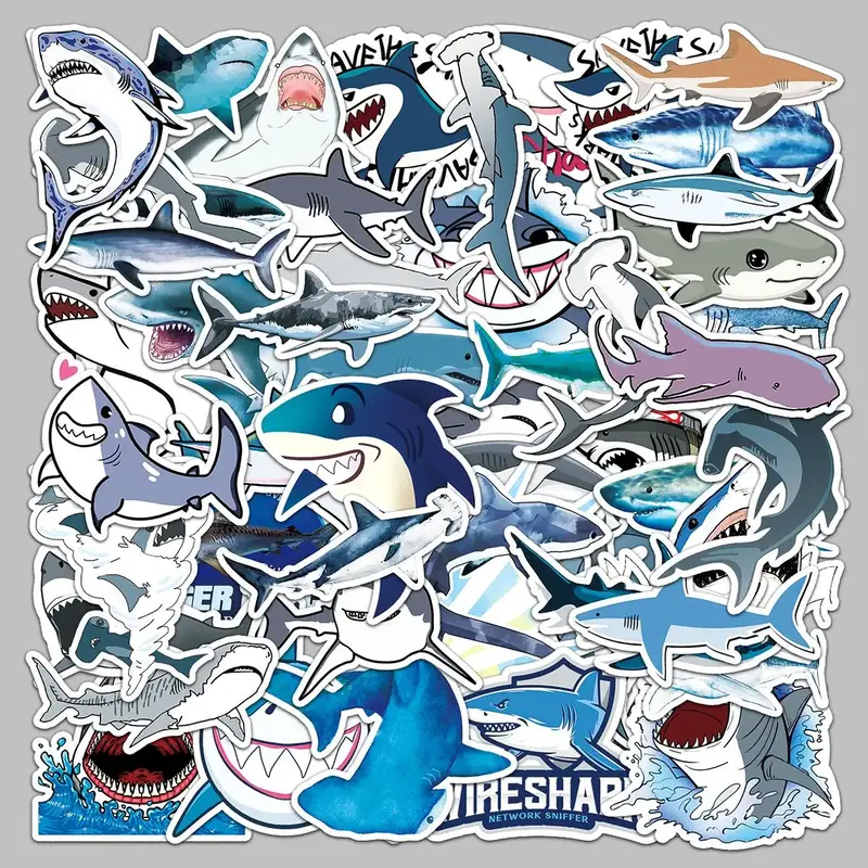 50pcs Cartoon Shark Pattern Stickers, Creative Multi-purpose Index Dividers, For DIY Craft Decoration And Hand Account