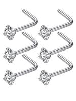 Rhinestone Decorated Nose Studs, 6pcs L Shaped Piercing Nose Rings, Stainless Steel Nose Studs, Body Piercing Jewelry for Wom...