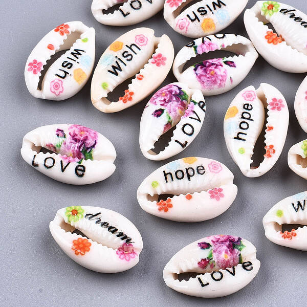 Printed Natural Cowrie Shell Beads