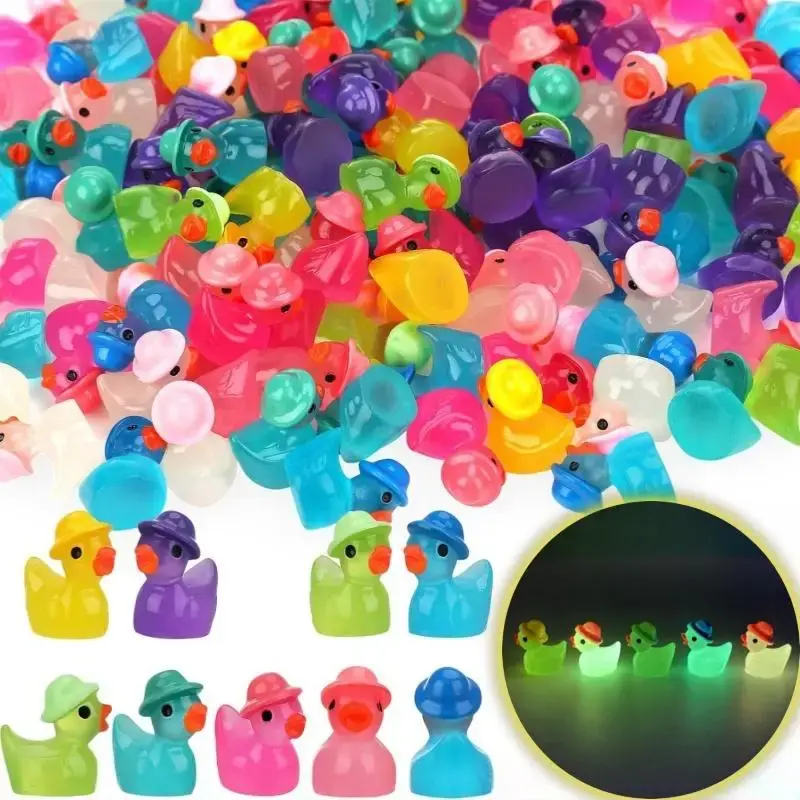 Cute Mini Cartoon Duck Decorations, 20pcs/50pcs Luminous Duck Ornaments, Resin Decoration Supplies for Fish Tank, Pet Supplie...