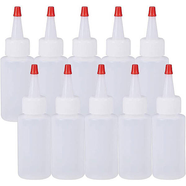 BENECREAT 20 Pack 2 Ounce(60ml) Plastic Squeeze Dispensing Bottles with Red Tip Caps - Good For Crafts