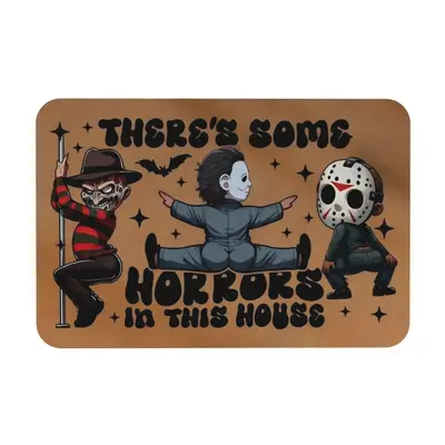 Funny Horror Characters Rubber This House Doormat, Christmas Halloween Welcome Mat, Spooky Season Front Door Kitchen Bathroom...