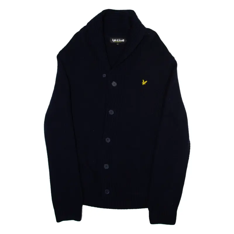 LYLE & SCOTT Mens Cardigan Blue Roll Neck Tight Knit L